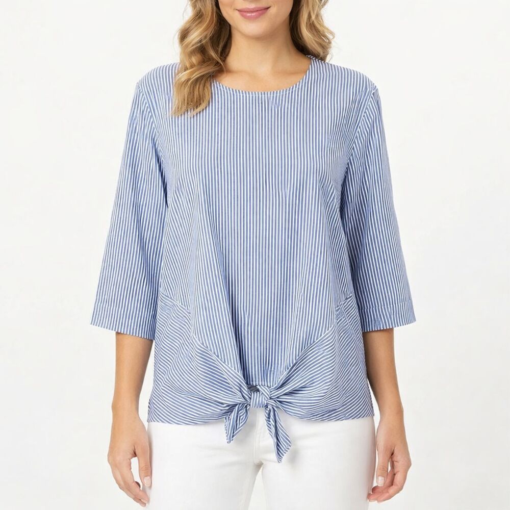 J. Jill Stretch Blue White Stripe Top Size LP NWOT